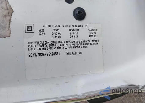 2000 Chevrolet Impala из США, поврежденный, VIN 2G1WF52EXY9191581